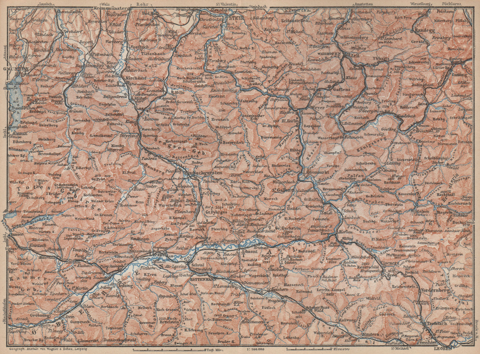 STYRIAN & AUSTRIAN ALPS. ENNSTAL. Bad Aussee Liezen Steyr. Austria 1929 map
